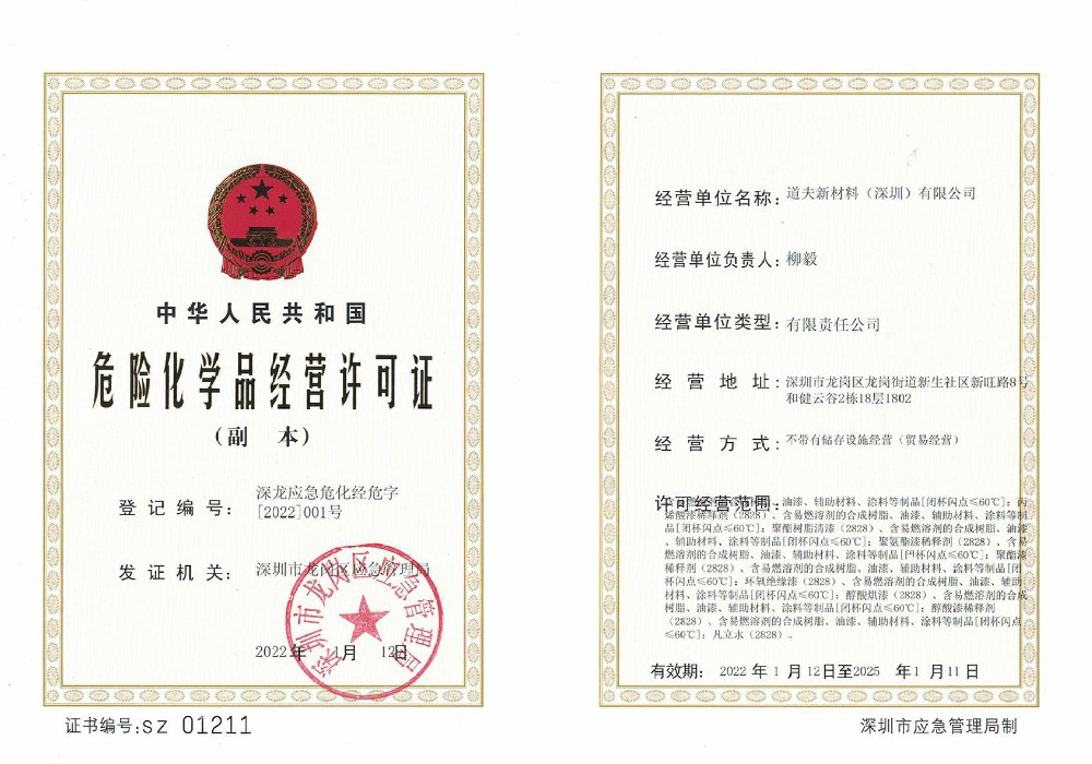 危化品经营许可证书